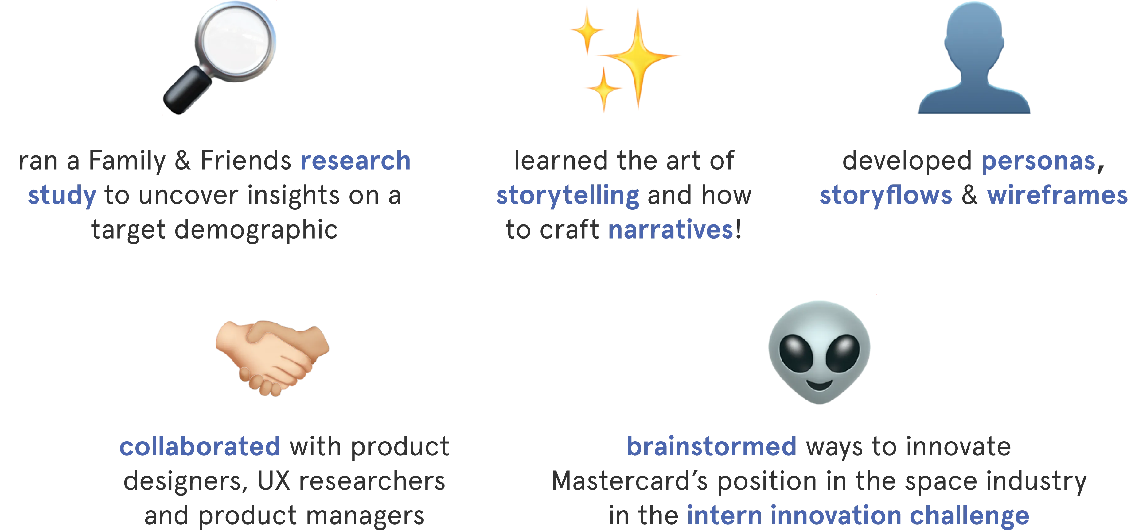 learnings: research, storytelling, collaboration, personas, storyflows & wireframes